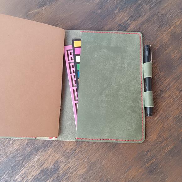 Capa de Couro Verde para Caderno Planner Bullet Journal A5