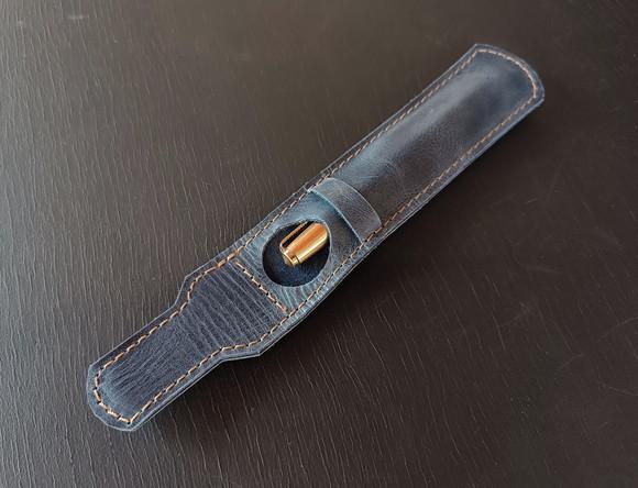 Estojo de Couro Azul Marinho para 1 Caneta