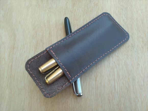 Estojo de Couro Cor Café - de Bolso Caneta Tinteiro