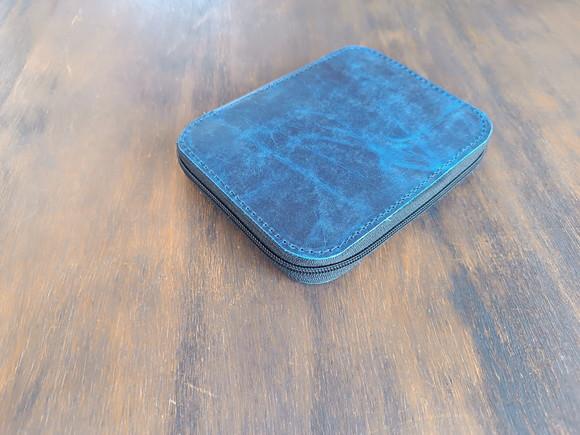 Estojo de Couro Legítimo com Zíper para Lápis e Caneta