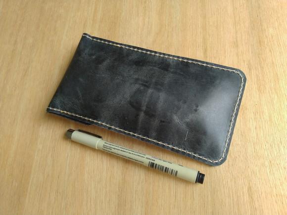Estojo de Couro Legitimo Porta Canetas Preto