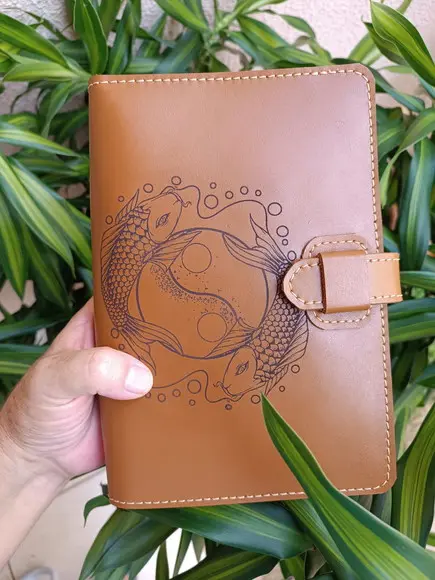 Bullet Journal Cadernos de Couro Carpas Yin Yang