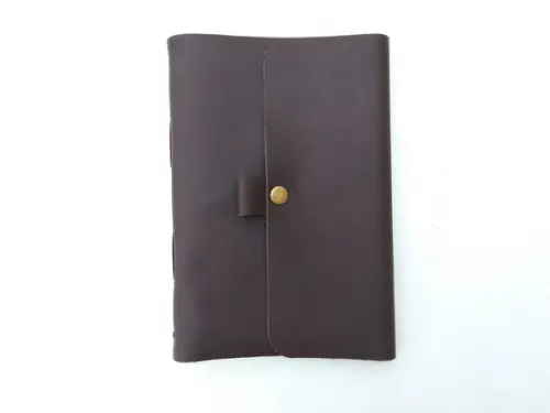 Caderno de Couro Marrom Café com Botão de Pressão