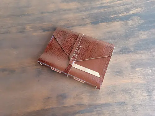 Caderno Diário de Couro Marrom Mesclado