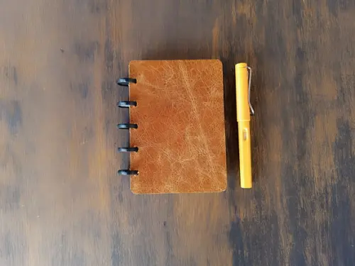 Caderno Inteligente de Discos de Couro Caramelo A6
