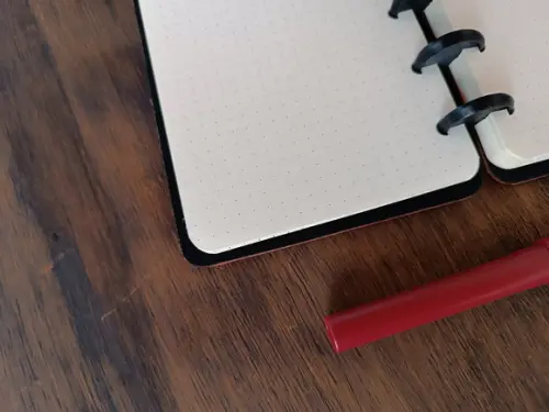 Caderno Inteligente de Discos de Couro Vermelho A6