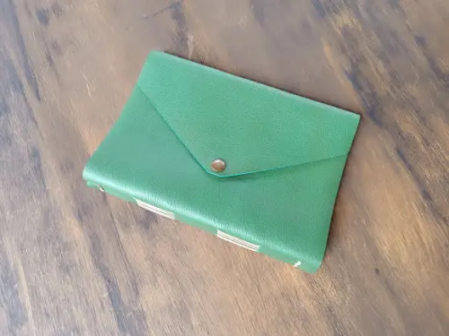 Caderno Verde de Couro Diário Envelope