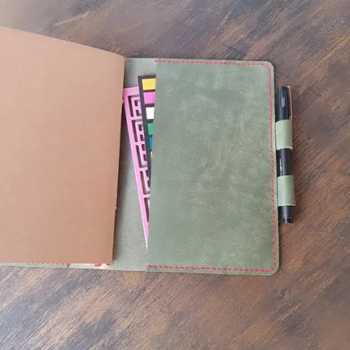 Capa de Couro Verde para Caderno Planner Bullet Journal A5