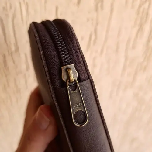 Estojo de Couro com Zíper Porta Canetas e Bloco A6 Marrom