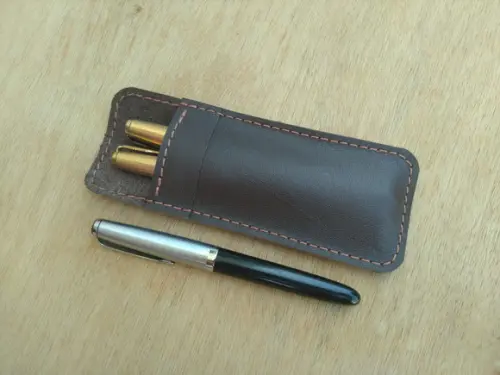 Estojo de Couro Cor Café - de Bolso Caneta Tinteiro