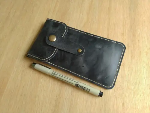 Estojo de Couro Legitimo Porta Canetas Preto