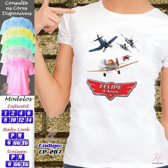 01 Camiseta Adulto Infantil Aviões Personalizada