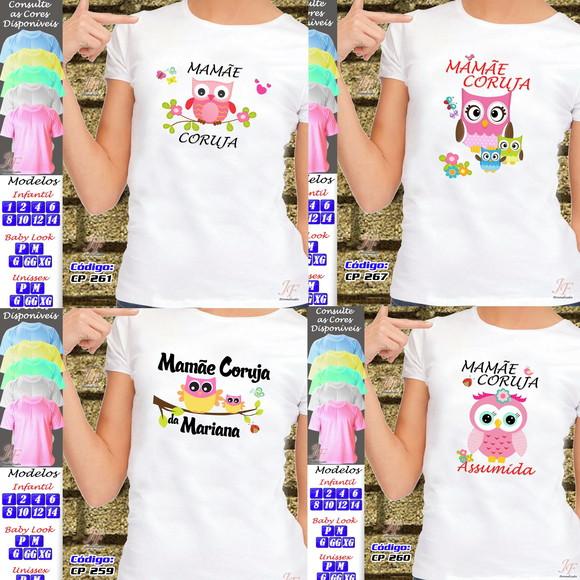 01 Camiseta Adulto Infantil Coruja Personalizada