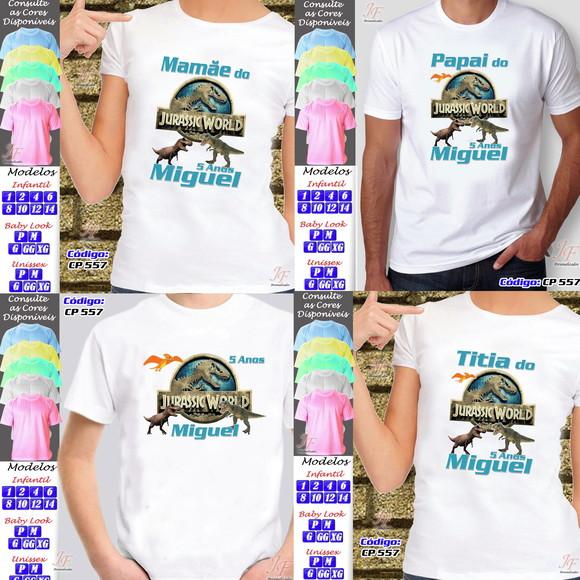 01 Camiseta Adulto Infantil Dinossauro Personalizada