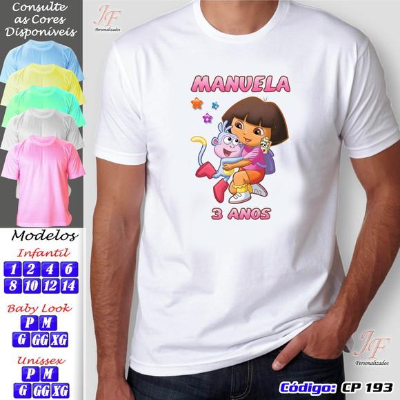 01 Camiseta Adulto Infantil Dora Aventureira Personalizada