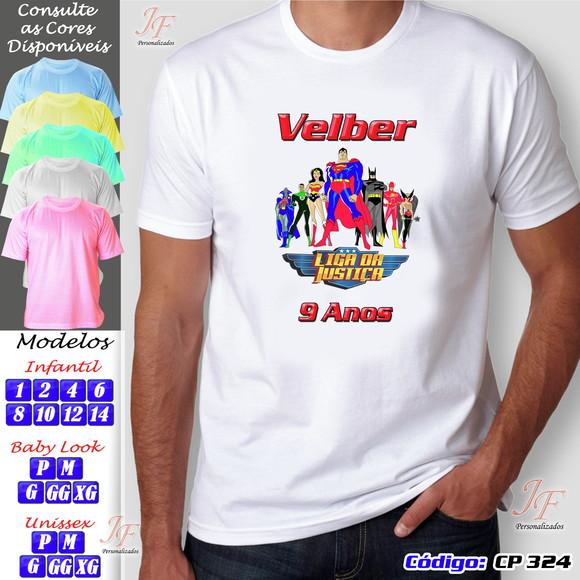 01 Camiseta Adulto Infantil Liga da Justiça Personalizada