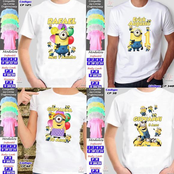 01 Camiseta Adulto Infantil Minions Personalizada