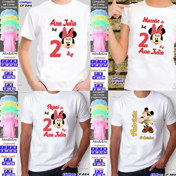 01 Camiseta Adulto Infantil Minnie Vermelha Personalizada