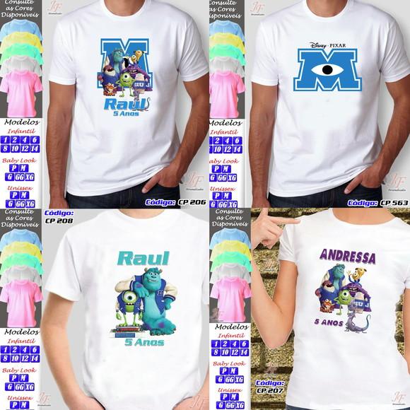 01 Camiseta Adulto Infantil Monstros SA Personalizada