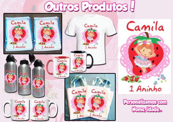 01 Camiseta Adulto Infantil Moranguinho Personalizada
