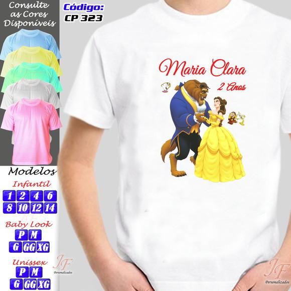 01 Camiseta Adulto Infantil Personalizada A Bela e a Fera