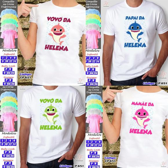 01 Camiseta Adulto Infantil Personalizada Baby Shark