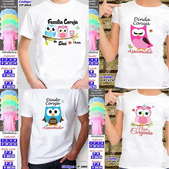 01 Camiseta Adulto Infantil Personalizada Coruja