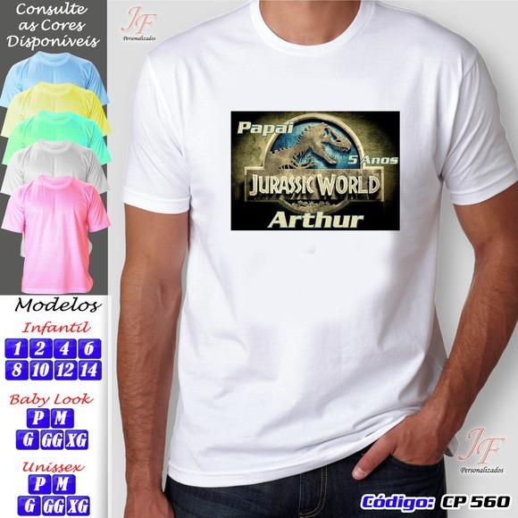 01 Camiseta Adulto Infantil Personalizada Dinossauro