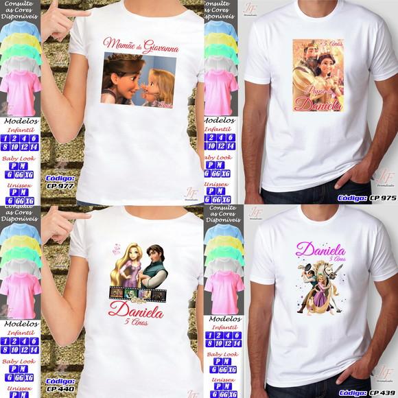 01 Camiseta Adulto Infantil Personalizada Enrolados Rapunzel