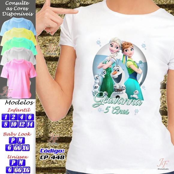 01 Camiseta Adulto Infantil Personalizada Frozen
