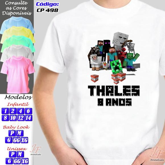 01 Camiseta Adulto Infantil Personalizada Minecraft
