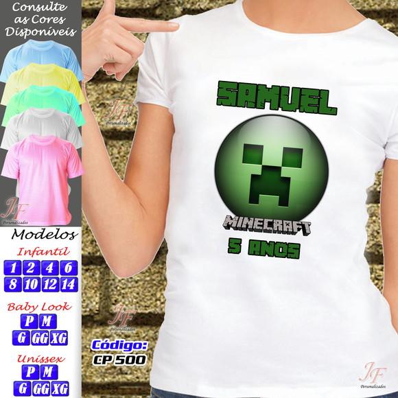 01 Camiseta Adulto Infantil Personalizada Minecraft