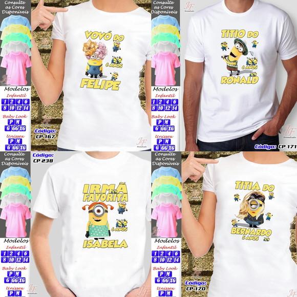 01 Camiseta Adulto Infantil Personalizada Minions