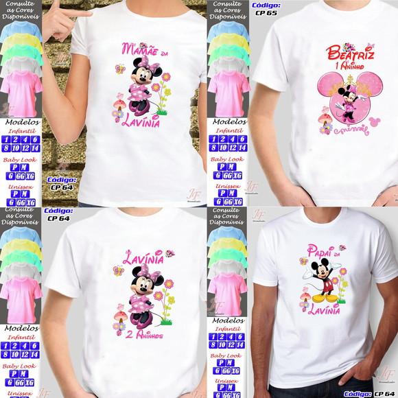 01 Camiseta Adulto Infantil Personalizada Minnie Rosa