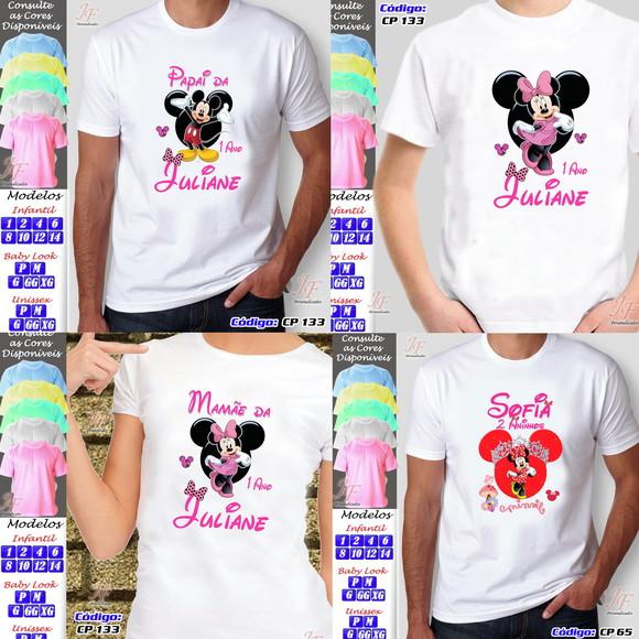 01 Camiseta Adulto Infantil Personalizada Minnie Rosa