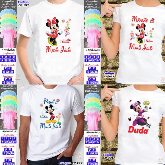 01 Camiseta Adulto Infantil Personalizada Minnie Vermelha