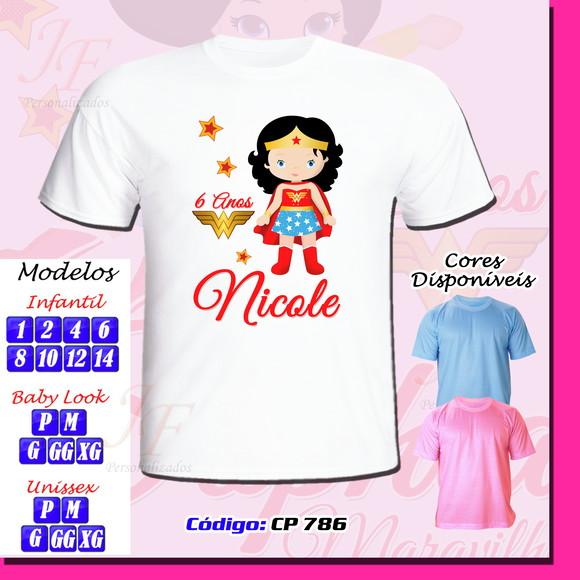 01 Camiseta Adulto Infantil Personalizada Mulher Maravilha