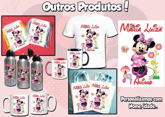 01 Camiseta Adulto Infantil Personalizada Minnie Vermelha