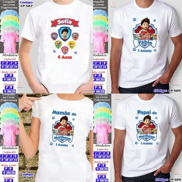 01 Camiseta Adulto Infantil Personalizada Patrulha Canina
