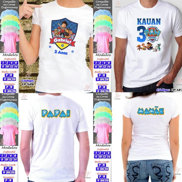 01 Camiseta Adulto Infantil Personalizada Patrulha Canina