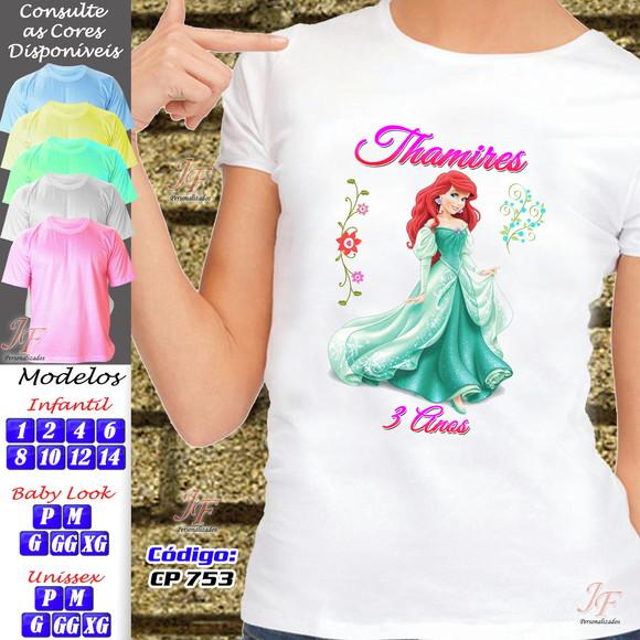 01 Camiseta Adulto Infantil Personalizada Pequena Sereia