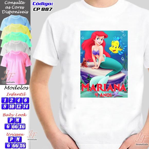 01 Camiseta Adulto Infantil Personalizada Pequena Sereia