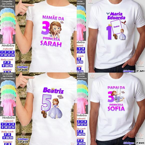 01 Camiseta Adulto Infantil Personalizada Princesa Sophia