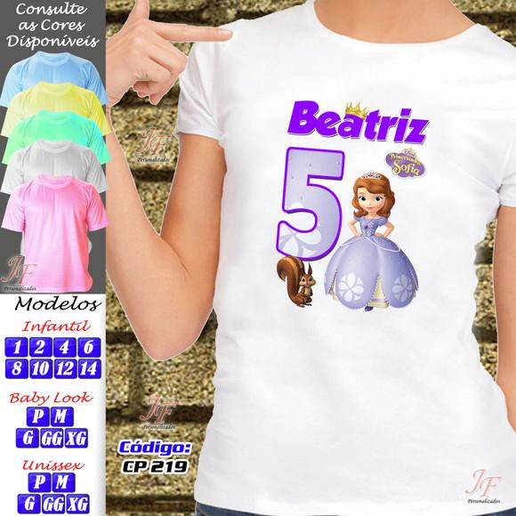 01 Camiseta Adulto Infantil Personalizada Princesa Sophia