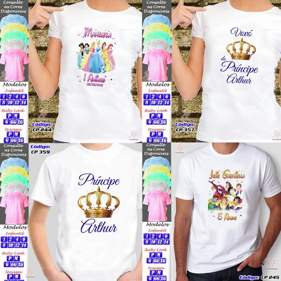 01 Camiseta Adulto Infantil Personalizada Princesas