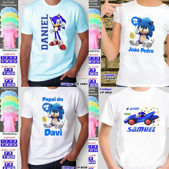 01 Camiseta Adulto Infantil Personalizada Sonic