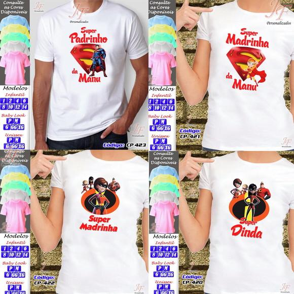 01 Camiseta Adulto Infantil Personalizada Super Padrinhos