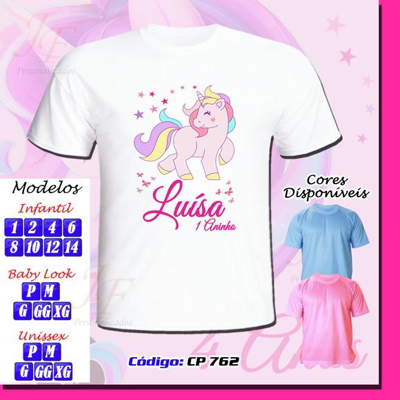 01 Camiseta Adulto Infantil Personalizada Unicórnio