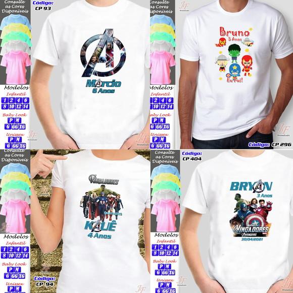 01 Camiseta Adulto Infantil Personalizada Vingadores