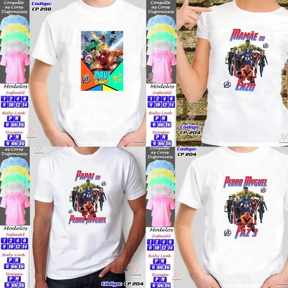 01 Camiseta Adulto Infantil Personalizada Vingadores